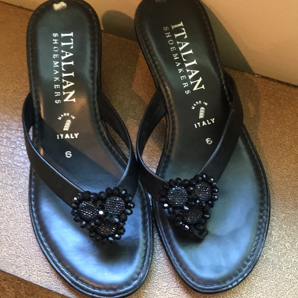 Black wedge sandals